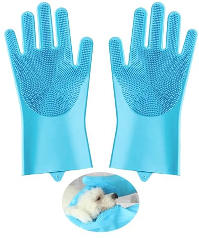 TYGFRT 1 Pair of Dog Bath Gloves, Dog Cleaning Equipment, Grooming Gloves, Portable Dog Washer, Dog Paw Cleaner, Pet Bath, Pet Gripper Gloves (Blue)