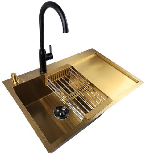Single bowl sink with drainboard 78x50L Gold accessories