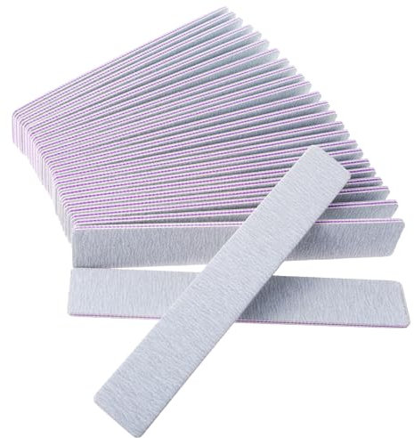 PEOVLVN 25 limas de uñas de grano 100/180, tablas de esmeril de doble cara para uñas naturales y acrílicas, herramienta de manicura profesional reutilizable (gris)