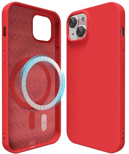 oakxco Silicone Case for iPhone 13 Mini/ 12 Mini Compatible with Magsafe Magnetic Wireless Charging, Slim Thin Soft Rubber Gel with Magnet, Matte TPU Mag Cover for Women Men, Red