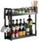 Gewürzregal mit 2 Ebenen, freistehend, Organizer für Arbeitsplatte, schwarzes Regal, Küchenregale mit Haken, Arbeitsplatte, Aufbewahrung für Büro, Wohnzimmer, Haken + Käfig-Design, 40 cm