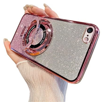 SIYOPINPFY Case for iPhone 6 / iPhone 6S Case with Ring Stand, Glitter Sparkly Deluxe Plating Cover Lens Protector ∣Wireless Charging Compatible∣ Soft TPU Case for iPhone 6 / 6S, Shiny Rose Gold