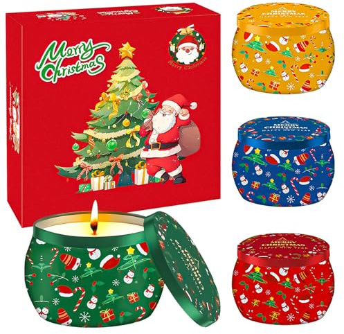 MORAINJAY 4 Pack Christmas Scented Candles Gifts Set for Her,2.5oz Xmas Tin Can Candles Set,Aromatherapy Natural Candles Set for Relaxing Aroma Jar,Home Decor,Women Wife Mom Friend Xmas Gifts