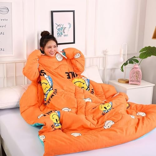 Body blanket blanket with sleeves Double-sided multifunctional lazy person quilt Skin-friendly washed cotton fabric warm and skin-friendly Warm and thickened Internet access Office(Adult 59*79in(150*2