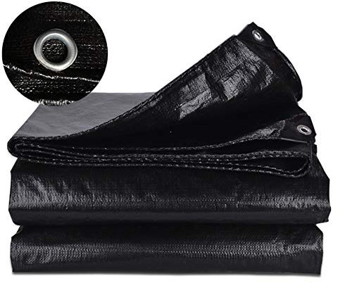 Lona impermeable negra resistente con ojales reforzados, lona de polietileno para exteriores, camping, pesca, coches, patios, protección UV, cubierta antipolvo para interiores, 6 x 6 m