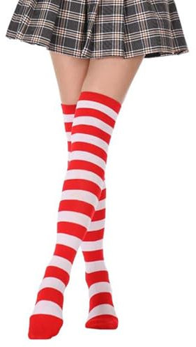 TELAIN Damen Beinstulpen, Gemütliche Rot-Weiß Gestreifte Strümpfe Für Weihnachten, Weiche Und Dehnbare Hochwertige Beinwärmer Für Winter Und Alltag