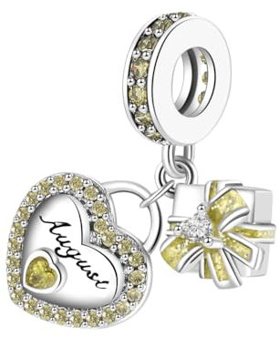 GOUWO Charm mit Geburtsstein für August 925er Sterlingsilber Herz Geschenk Baumelnder Charm kompatibel mit Pandora Halsketten und Armbändern Schmuck für Weihnachten Geburtstag Muttertag Jahrestag