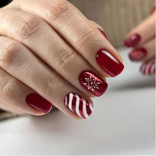 TELAIN Weihnachtsnägel Zum Aufkleben Mit Schneeflockenmuster, 24 Stk. Set, Hochwertige ABS Nägel, Ideal Als Geschenk Für Weihnachten Und Partys
