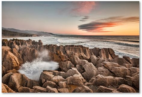 Postereck - 3347 - Neuseeland, Steine Fels Natur Meer Landschaft - Wandposter Fotoposter Bilder Wandbild Wandbilder - Leinwand - 40,0 cm x 30,0 cm