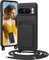 BENTIACC Handykette Silikon Hülle für Google Pixel 8 pro mit Band, Handyhülle mit Kartenfach, Abnehmbar Kordel Kette, Stoßfeste Schutzhülle für Google Pixel 8 pro (Schwarz)