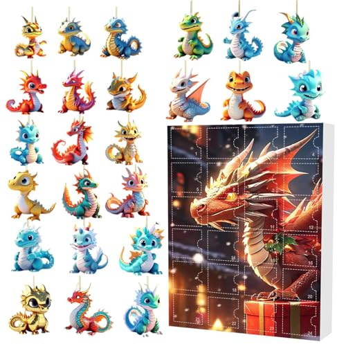 Dinosaurier Weihnachten Advent Cálendar - 24 Tage Urlaub Advent Cálendar Anhänger | 2D Adventskalender Dinosaurier Anhänger Spielzeug | Drachen Weihnachten Advent Cálendar für Teenager Erwachsene