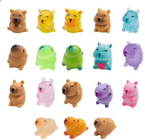 GlamRays 18 Stück Mini Resin Kapybara Tier Miniaturfiguren Leuchten In Der Dunkelheit Für DIY Garten Puppenhaus Tiere Zubehör Mikrolandschaft Aquarien Party Dekoration