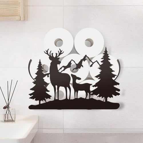 WADORN Schwarz Toilettenpapierhalter aus Metall Mit Hirschmotiv, Toilettenpapier Wand Aufbewahrung Mit Tieren Freistehend Papierhalter Wandmontage Organizer Dekoration für Badezimmer Küche
