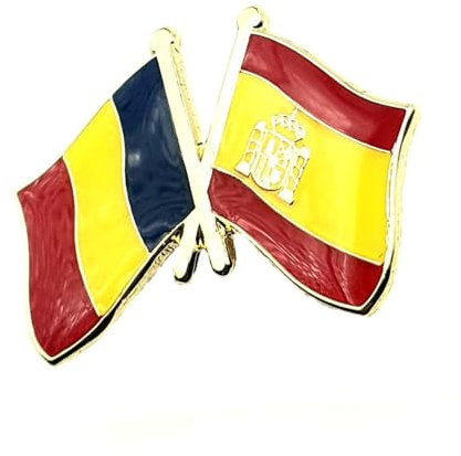Insignia de metal esmaltado con bandera de país de España, Rumania, España, Rumania, España, Rumania, U, 0, Metal, 0