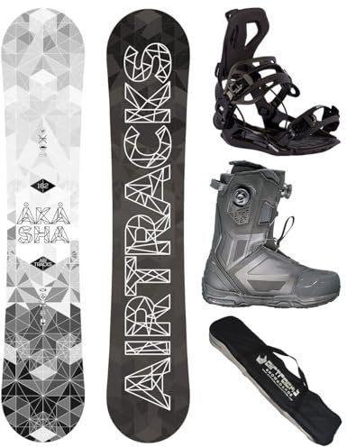 Airtracks Herren Snowboard Set Freestyle Freeride Wide Board Akasha Wide 159 - Snowboard Bindung Master - Softboots Master Pro Dual ATOP 46 - SB Bag