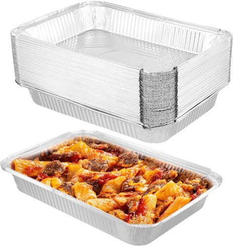 UNGFEI 50 bandejas de aluminio de 2200 ml, 32 x 20 x 5 cm, molde grande para hornear
