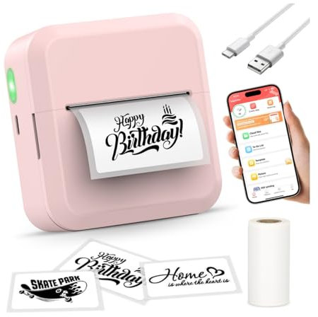 HuiJuKeJi Label Maker Machine with 50 * 30mm Tape, S2 Portable Bluetooth Mini Label Printer Maker with Personalize Templates Inkless Thermal Sticker Printer for Home Office Business (Pink)