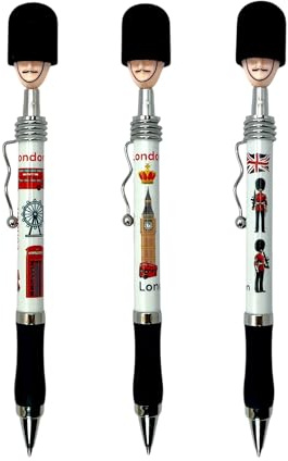 Bells Box London Souvenir Pens – Union Jack Pen - 3 Guardsman Soldier Ballpoint Pen with Famous Landmarks – London Pen - Royal Guard British Gift Pens