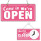 PLIGREAT Pink Open Closed Schild Doppelseitig Wir sind offen Geschlossen Schild Kreative Geschäftszeiten Schild Tafel für Einzelhandelsgeschäft Bar Bäckerei Schaufenster Wandbehang Türschild mit Kette