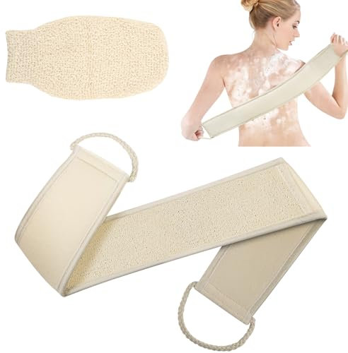 LOPHE Luffa Schwamm Rückenschrubber, 2 Pcs Rückenschrubber für Dusche Natur Loofah mit Badehandschuh, Rückenpeeling Waschlappen Rundum-Reinigung, Körper Pflege