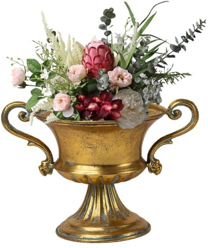 Jarrón de Metal Vase de Oro Vintage Vintage Color Dorado Pedestal Vase de Pedestal con Mango DIY Flore DE Flore DIRABLE DE Dia