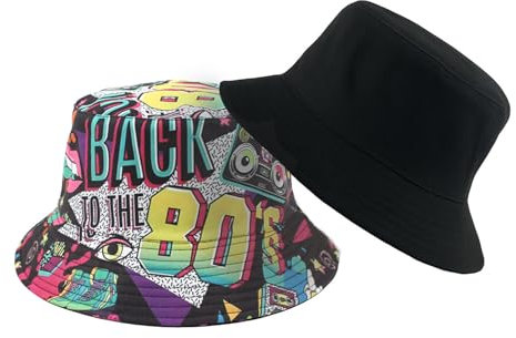 BelleVive Bucket Hat Retro 80er 90er Stil Modischer Fischerhut Unisex Wendbarer Fischerhut Doppelseitiger Sonnenhut Packbare Sonnenkappe 90er 80er Accessoires für Damen Herren