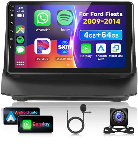 4G 64G VECHTEL 9Autoradio Bluetooth per Ford Fiesta 2009-2014 Carplay Android Auto,DSP EQ,1280 * 720,Wifi GPS Navi,Mirror link,RDS/FM Radio 2 din con Retrocamera AHD