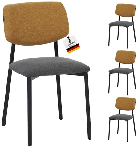 Ravino Designerstuhl A21 – 4er Set Esszimmerstuhl gepolstert mit Stoffbezug, moderner Küchenstuhl mit Rückenlehne, Stuhl Esszimmer & Esstisch – Gelb Grau