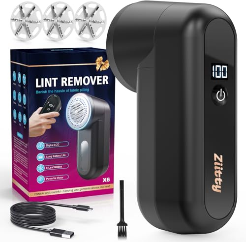 Ziitty - Afeitadora de tela, removedor de pelusas para ropa, afeitadora de pelusa recargable tipo C con pantalla LCD y 6 cuchillas, afeitadoras de suéter para quitar pelusas, removedor de pelusas para