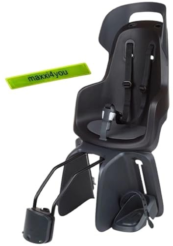 Bobike GO 1P Kinderfahrradsitz Hinten Rahmenbefestigung Urban Black inkl. maxxi4you Reflexband