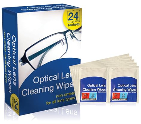24 Pack Individually Wrapped Glasses Cleaning Wipes – Streak-Free Multi-Purpose Lens & Screen Cleaner Tissues for Eyeglasses, Sunglasses, Camera Lenses, Phones, Tablets, Laptops, Car Mirrors & Office