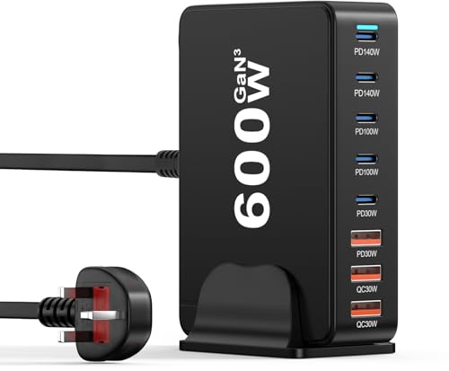 600W USB C Charger Station- 8 Port GaN III Safe USB Multi Charger, Portable Travel Fast Charger Block with PD 140W Laptop Charger/30W QC, Compatible with MacBook Pro/Air, i-Pads, i-Phone 16/15