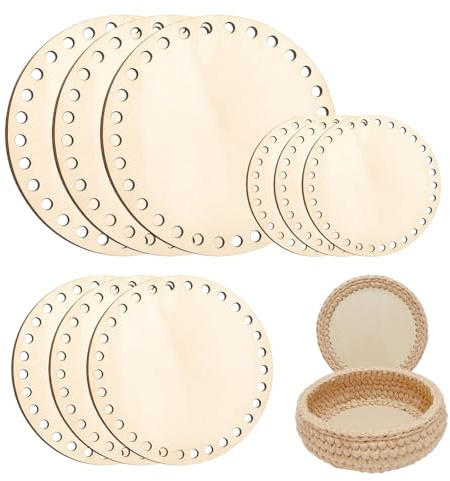 Korbboden Zum Häkeln, Holzboden Für Häkelkorb, 9 Stück Runde Flechtböden (10/15/20 cm je 3 Stück), Perfekt Für DIY Bastelprojekte, Häkelkörbe Und Heimdekoration