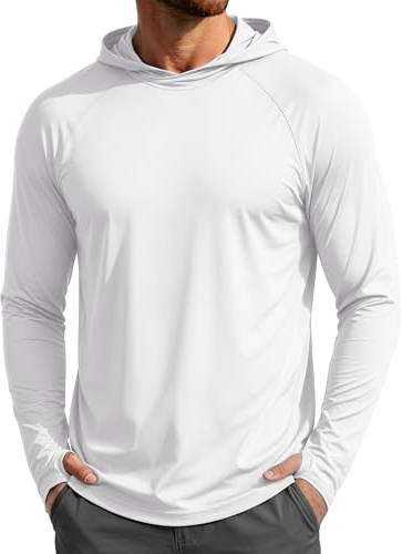 MAGCOMSEN Men's Sun Protection Running Top UPF 50+ Lightweight Quick Dry Sports Hoodies Long Sleeve Gym T Shirt for Workout Training,White,3XL