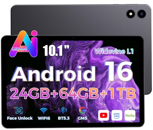 RebotAi 2026 Tablet 10,1 Pulgadas Android 16 con Gemini AI, 24GB RAM + 64GB ROM, GMS, Widevine L1, WiFi 6,BT 5.3, Delgada y Ligera con Reconocimiento Facial