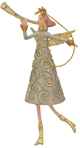 crafts & design Engel mit Instrument, Deko Hänger mit Verzierungen, Christbaumschmuck Silber/Gold, 14 cm