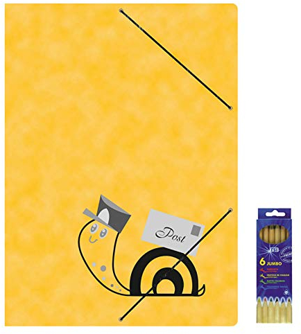 Zeichenmappe mit Gummizugverschluss Schneckenpost für DIN A4 mit drei Einschlagklappen 6er Pack Buntstifte, Sammelmappe, Mappe, Ordnungsmappe, Postmappe