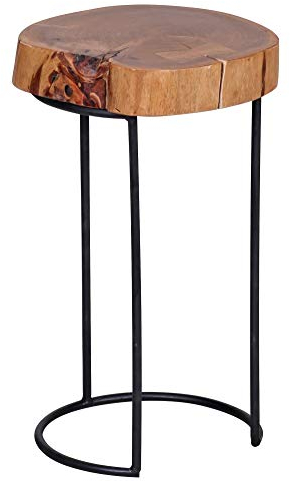 Wohnling Beistelltisch AKOLA Massiv-Holz Akazie Wohnzimmer-Tisch Metallbeine Landhaus-Stil Baumstamm-Form Echt-Holz Natur