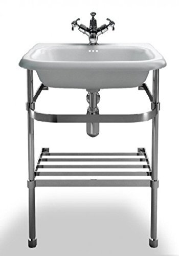 Casa Padrino Jugendstil Stand Waschtisch Naturstein Weiß/Edelstahl B 55cm - Art Deco Waschbecken Barock Antik Stil