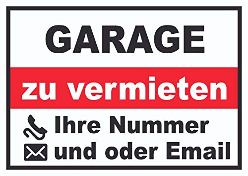 HB-Druck Garage zu vermieten Schild A3 Rückseite selbsklebend