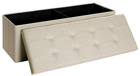 SONGMICS Sitzhocker mit Stauraum, klappbare Sitzbank, 38 x 110 x 38 cm Fußbank, Aufbewahrungsbox, bis 300 kg belastbar, für Wohnzimmer Schlafzimmer Flur, cremeweiß LSF77BE
