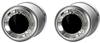 JewelryWe Fake Plug Ohrstecker Edelstahl: Damen Herren Rund Tunnel Ohrringe Fake Ohr Plugs Ohrstecker Ohrpiercing Schraube Helix Tragus Piercings mit glänzend Strass Schwarz Silber
