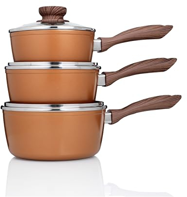 Copper Stone Pans: Saucepans - 6 Piece pan Sets in The Amazing Copper Stone Range of Non-Stick cookware