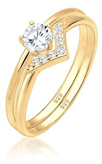 Elli Ring Damen Set Solitär Dreieck Zirkonia Edel in 925 Sterling Silber