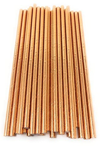 Picture Perfect Party Premium Paper Straws [Pack of 25 Drinking Straws] (Metallic Rose Gold Plain)