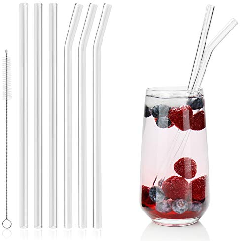 com-four® 6x Glasstrohalme spülmaschinenfest und wiederverwendbar - Glas Strohhalme für Cocktails - Trinkhalme Glas mit Reinigungsbürste - Glastrinkhalm umweltfreundlich - 23 cm