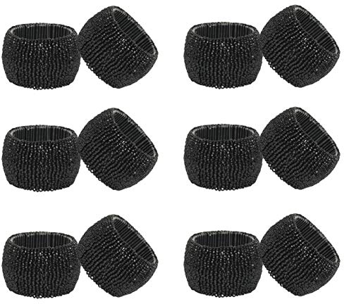 Cotton Craft - 12-teiliges Serviettenring-Set mit Perlen – schwarz – handgefertigt von erfahrenen Handwerkern – eine schöne Ergänzung für Ihre Esstischdekoration