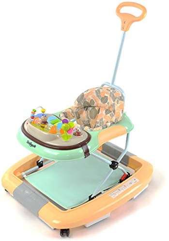 Daliya® BEBISTEP 4in1 Spiel- und Lauflernwagen - Gehfrei mit Schaukelfunktion Babywalker Lauflernwagen Laufhilfe Babywippe mit Musik- & Spielecenter & Esstisch (Gelb-türkis)
