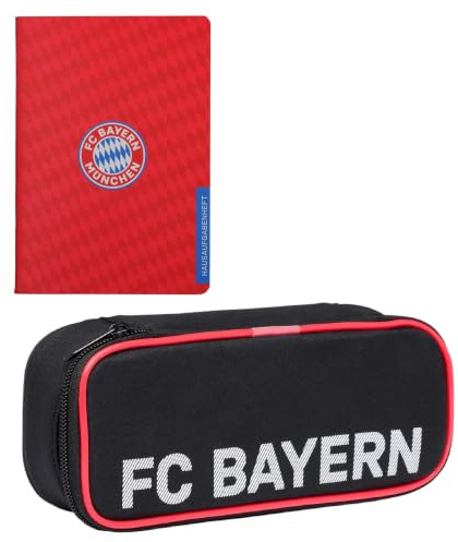 FC Bayern München Schul-Set 2-teilig: Faulenzermäppchen schwarz + Hausaufgabenheft Logo FCB