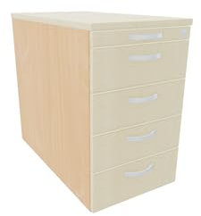 Standcontainer mit 4 Metall-Schubfächern und Utensilienschubfach, Metall-Rollschubführung, Zentralverriegelung, 438x800x720, Ahorn/Ahorn/Buche